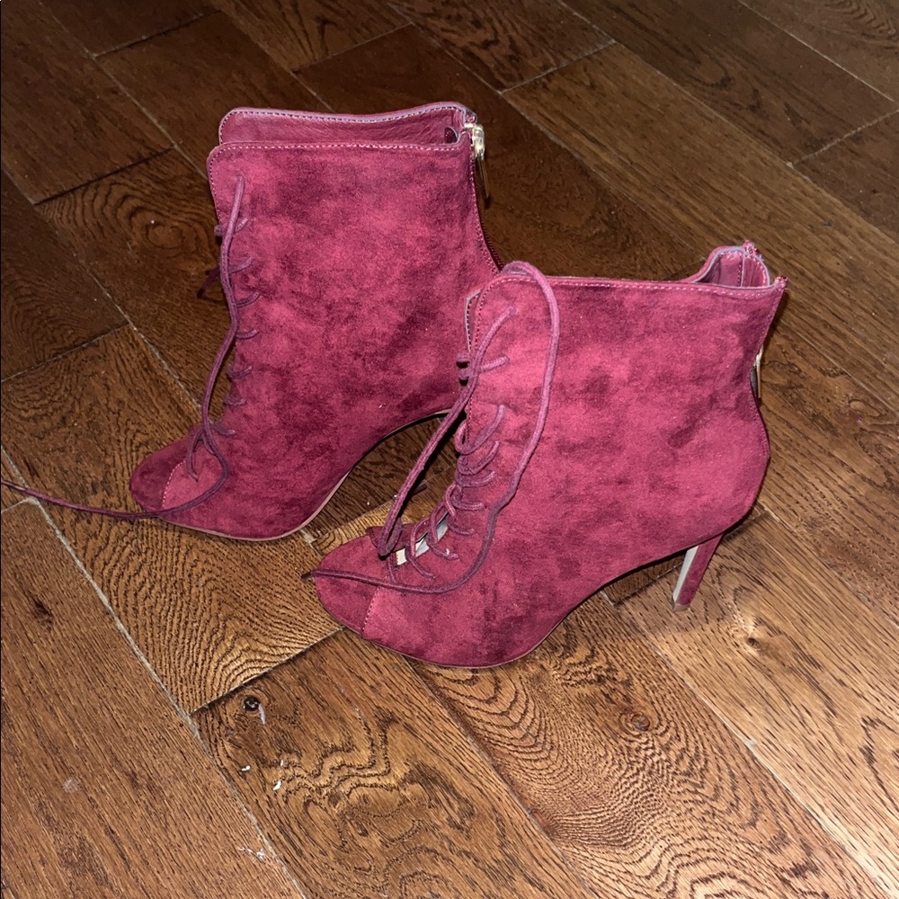 JustFab Burgundy Lace-Up Boots
